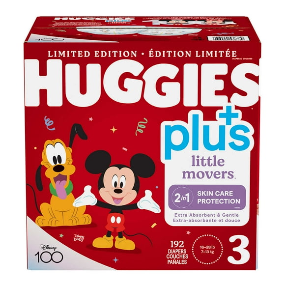 Huggies Little Movers Plus Diapers, Sizes 3 (16-28 lb/7-13 kg)
