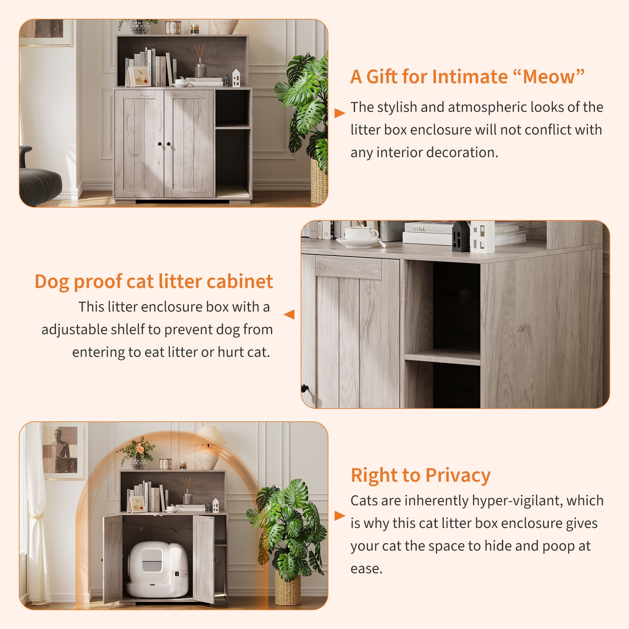 Ataucjin Large Cat Litter Box Enclosure with Scratch Pad, Large Automatic Litter Box Furniture for Placing Self-Cleaning Litter Box,Litter Cabinet with Outlet,Space for Cat Stuffs