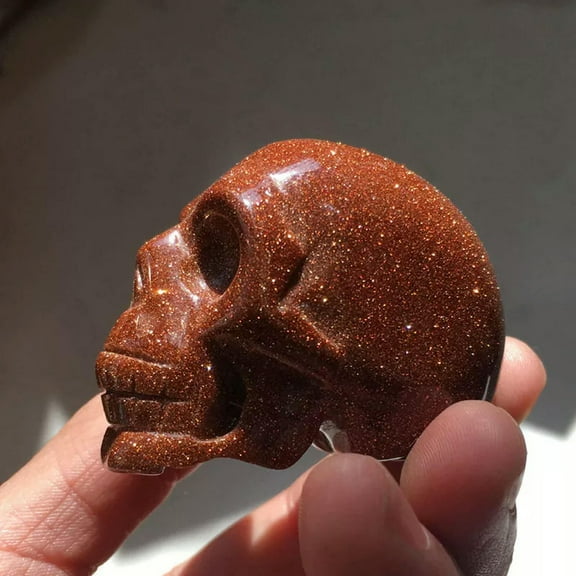 K-KED Natural Sandstone Quartz Skeleton Skull Carved Crystal Healing Goldstone Decor-default