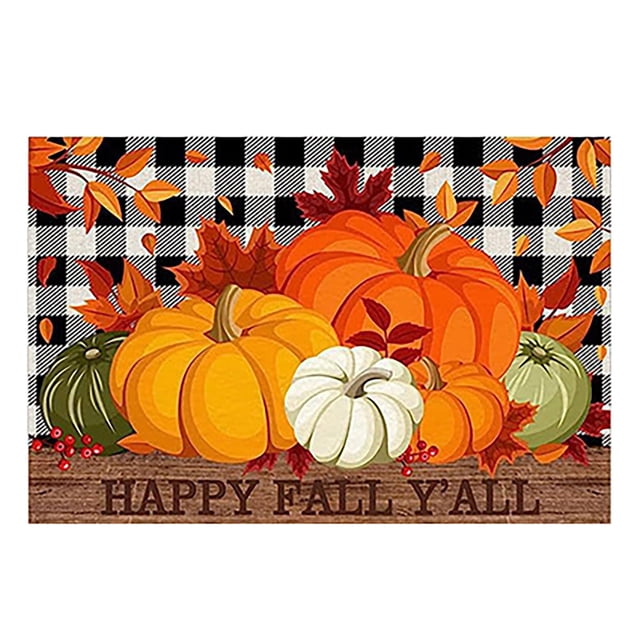 Giyblacko Carpet Door Mats Entry Way Door Mat Indoor Thanksgiving Welcome Happy Ha Rvest Happy Fall Pumpkin Print Color Block Non Slip Funny Rugs