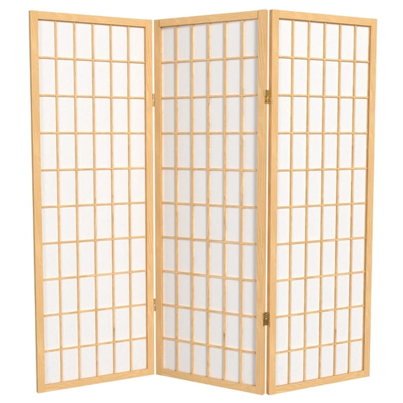 4 ft. Tall Window Pane Shoji Screen - Natural - 3 Panels