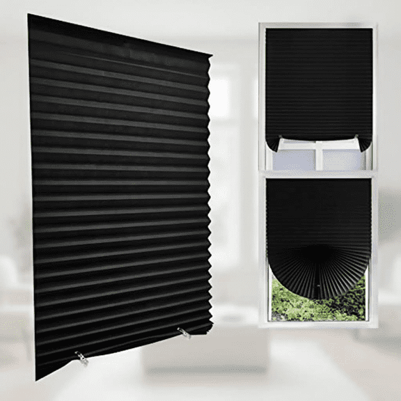 Easy to Install & Cut Cordless Blackout Pleated Fabric Window Shade - Light Filtering Temporary Blind for Home, Bedroom, Office, Custom Size (59" x 24")