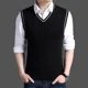 thumbnail image 2 of Chaleco de cuello en V negro Chalecos de punto de color sólido para hombres Suéter de moda coreana para otoño e invierno para hombre Suéter de cable abierto Ropa popular, 2 of 5