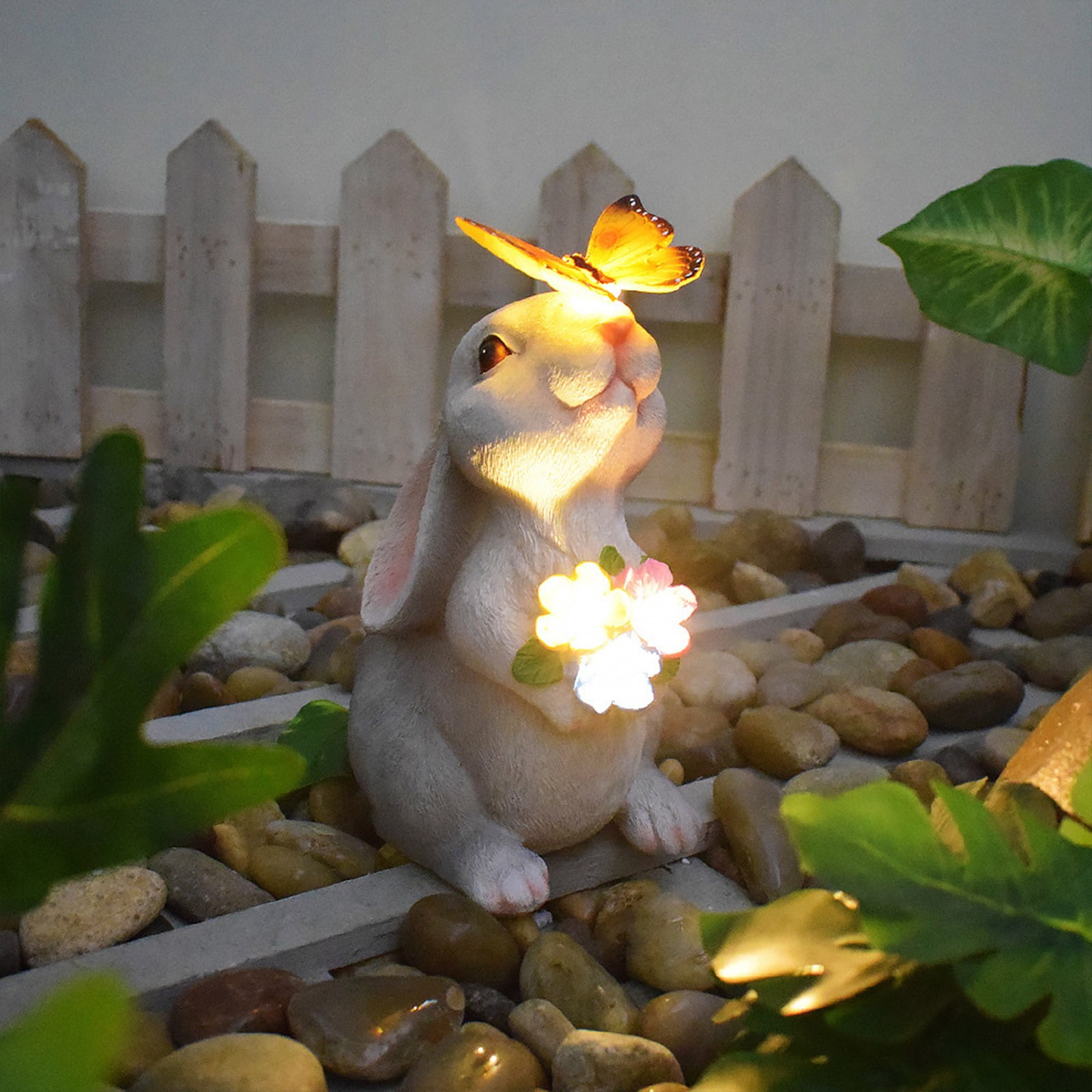 YOHAVEN Outdoor Solar Rabbit Lamp Resin Sculpture Waterproof Garden Lights Decorative Bunny Shape Solar Powered Yard Pathway Courtyard Lawn Patio Holiday Decor