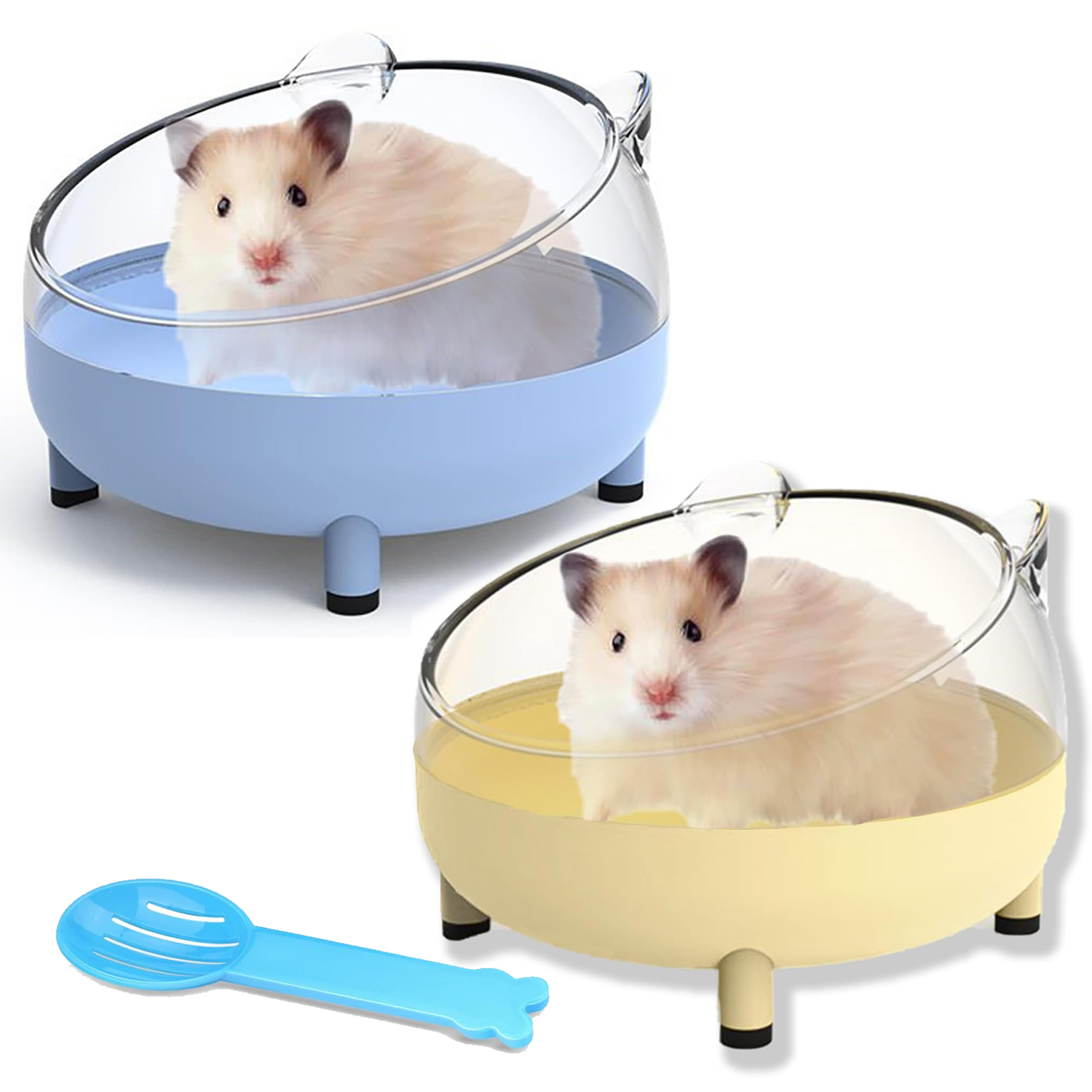2-Pack Hamster Sand Bath Container, Large Sandbox Toilet Gerbil Batheoom, Tiny Chinchilla Dust Bathtub Sand Bath Box for Hamster Cage Accessories 6.5 Inch - Blue+Yellow
