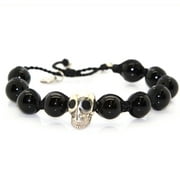 Black Quartz & Silver Skull Shamballa Bracelet C0912