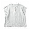 thumbnail image 6 of Lopecy-Sta Women’s Top Round Neck Partial Placket Linen Blend Cap Sleeve Loose Oversized Blouse Lightweight Breathable Crinkle Fabric Casual Shirt, 6 of 6