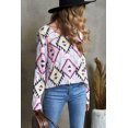 thumbnail image 3 of POGLIP Women's V Neck Striped Aztec Print Twisted Long Sleeve Top, 3 of 6