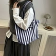 thumbnail image 6 of Spencer Tote Bag Large for Women Lady Canvas Shoulder Cord Purse and Handbags Striped Tote Satchel for Work Travel Beach, Black, 6 of 10