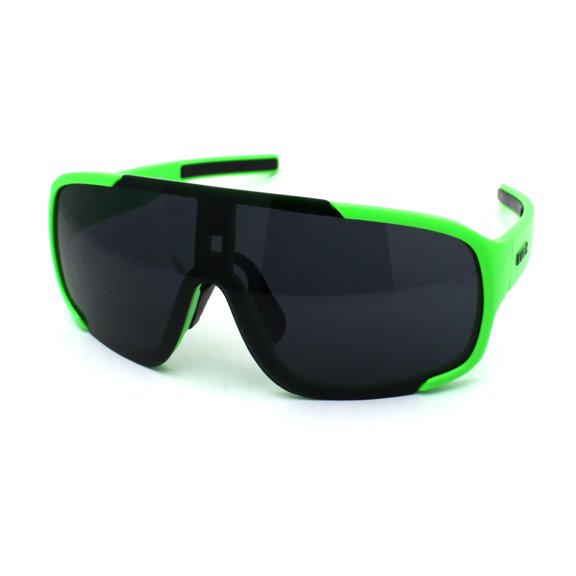 Kush Mens Exposed Lens Racer Shield Plastic Sport Sunglasses Green