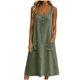thumbnail image 3 of Tqcoqu Midi Dresses for Women,Sleeveless Crewneck Front Button down Summer Dress with Pockets,Casual Beach Vacation Sundresses 2026,Army Green Women's S-XXL, 3 of 9