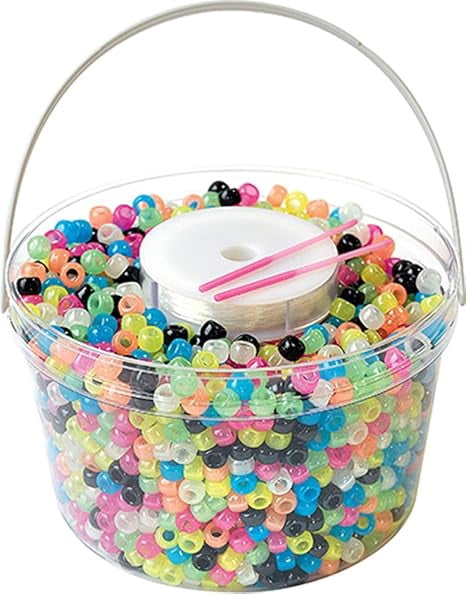 The Beadery - Kandi Kids Bucket, Glow Kandi Multi - 6 Lbs Beads, Cord, Needles in 4 Tubs - USMP6500072