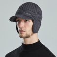 thumbnail image 2 of harmtty Wide Brim Letter Print Ribbed Baseball Cap Men Ear Protection Winter Knitted Hat, 2 of 7