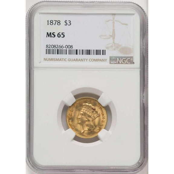 1878 $3 Three Dollar Gold  Coin NGC MS65 - HAT770218040