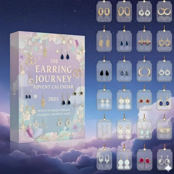 2025 Earring Journey Advent Calendar - 24 Unique Earrings, Christmas Countdown Calendar for Women, 2D Acrylic Holiday Jewelry Set for Party Gifts & Festive Celebration