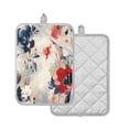 thumbnail image 2 of Two Pieces Of Square Heat Insulation Pad Oven Mitts 7x9.8 Inch Oven Microwave Kitchen Cooking Baking Beautiful Red and Blue Flowers, 2 of 7