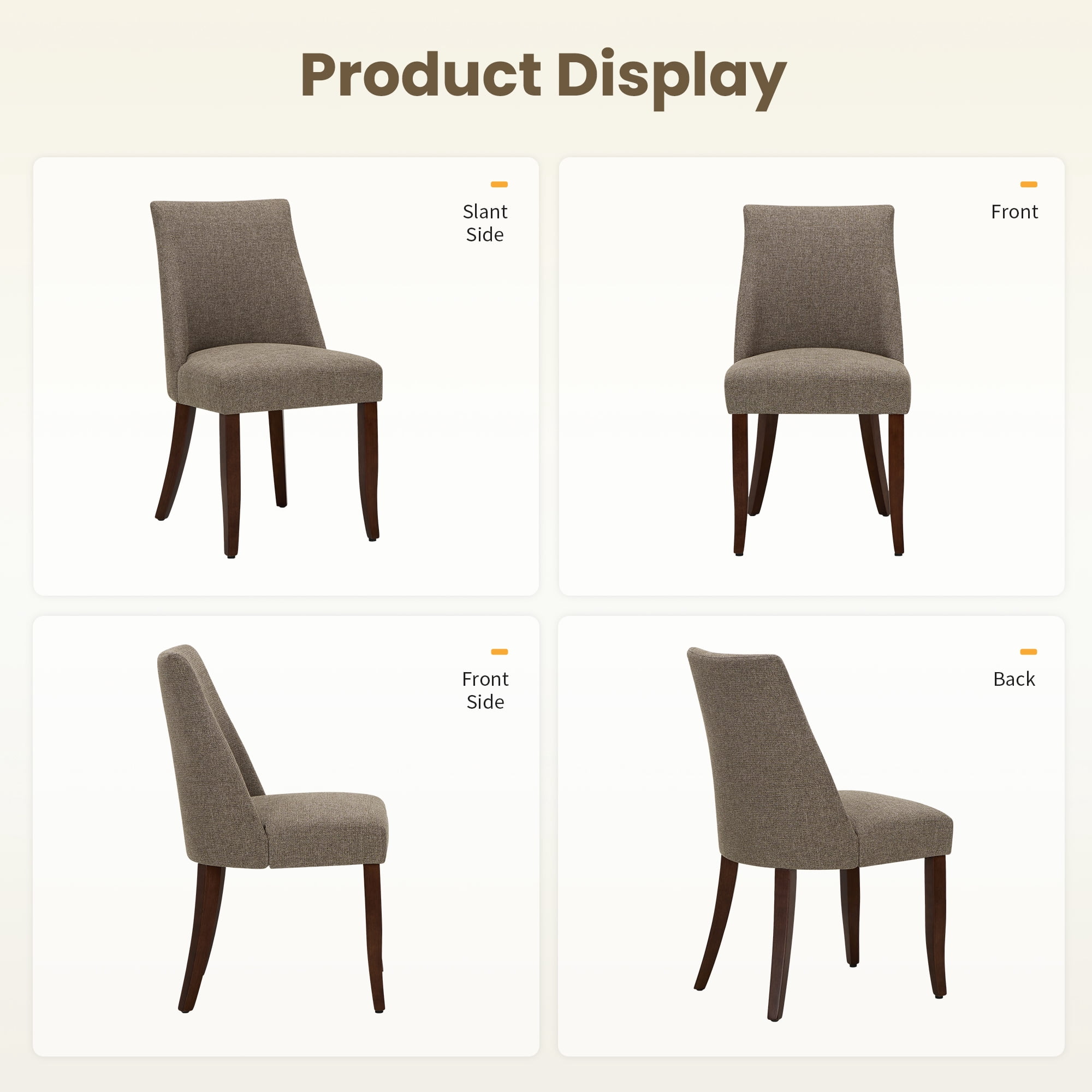 EOP Upholstered Dining Chairs Set of 6, Mid Century Modern Fabric Side Chairs with Solid Wood Legs, Comfortable Kitchen & Dining Room Chairs for Home, Restaurant Use, Brown