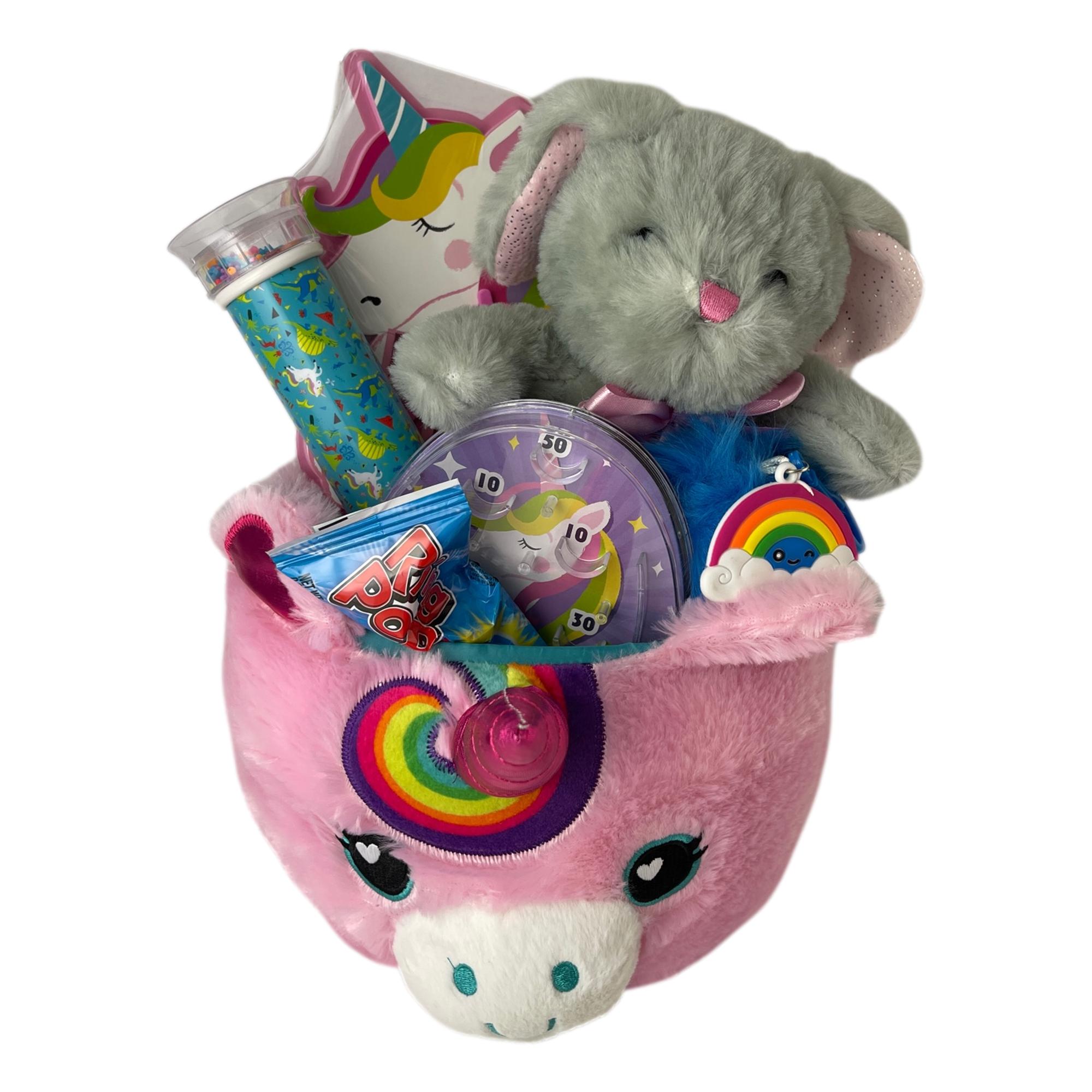 Easter Basket For Girls Prefilled Bunny Plush Unicorn Basket with Candy