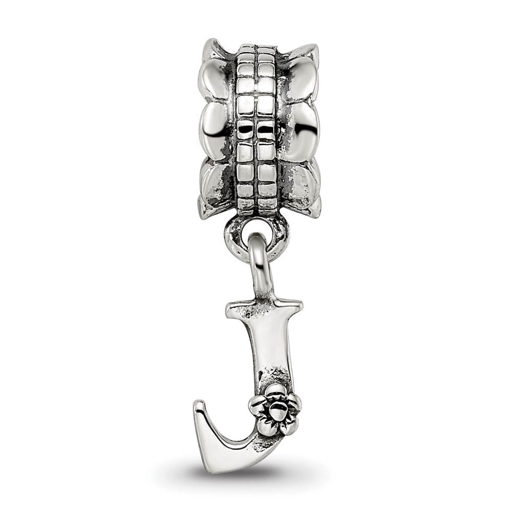 925 Sterling Silver Polished Oxidized Reflections Letter Name Personalized Monogram Initial J Dangle Bead Charm 18.18x5.