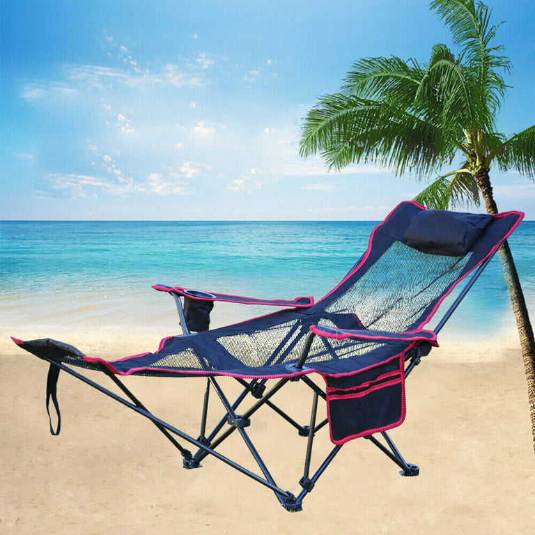 Camping Folding Chair with Foot Rest, Collapsible Camp Chair with Cup  Holder and Removable Storage Bag, Heavy Duty Beach Chair for Outdoor Camp,  Picnic, Travel, Fishing 