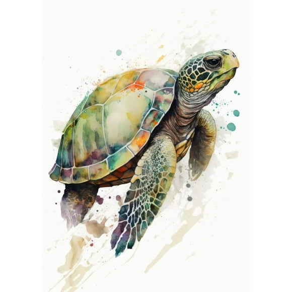 Watercolor Turtle Jellyfish Shark Octopus Fish Poster Canvas Painting Ocean Wall Art Picture for Living Room Home Decor Cuadros50 x 70 cm, frameless,SKU-12