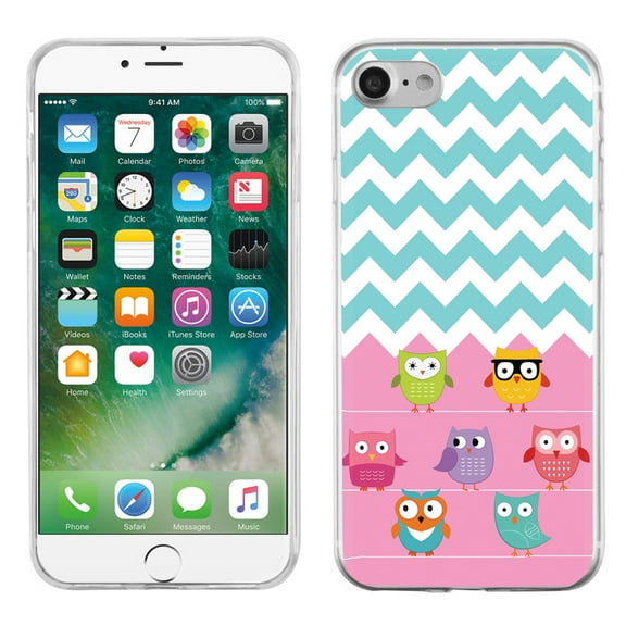 One Tough Shield Slim-Fit Premium TPU Gel Phone Case for Apple iPhone 7 - Chevron/Teal/Owl