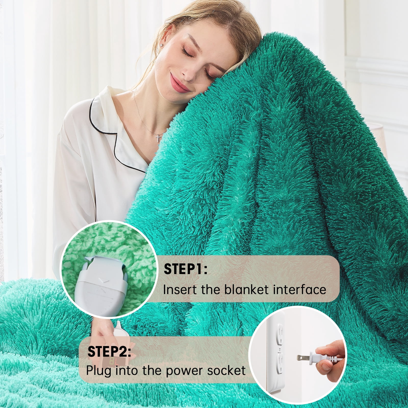 PMONPA Heated Blanket for Adult, Soft Faux Fur & Sherpa Electric Blanket, Fast-Heating with 10 Heating Levels & 5 Options Auto off, 51"x 61", New Green