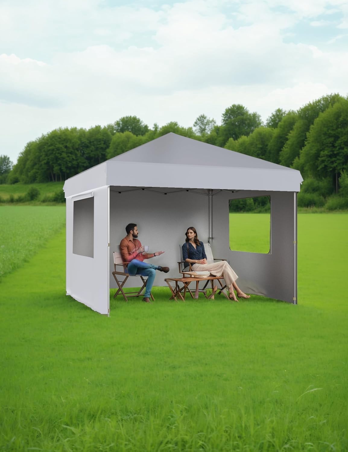 10x10 Pop Up Canopy with 3 Side Walls,Beach Tent with One Push Setup,Outdoor Sun Shade for Events,Parties,Camping,Gazebo with 1 Roller Bag,3 Adjustable Height,4 Weight Bags