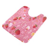 U-Shaped Toilet Mat Plush Bathroom Rug Mat Non Slip Bathroom Mats Candy Cane and Strawberry Pattern