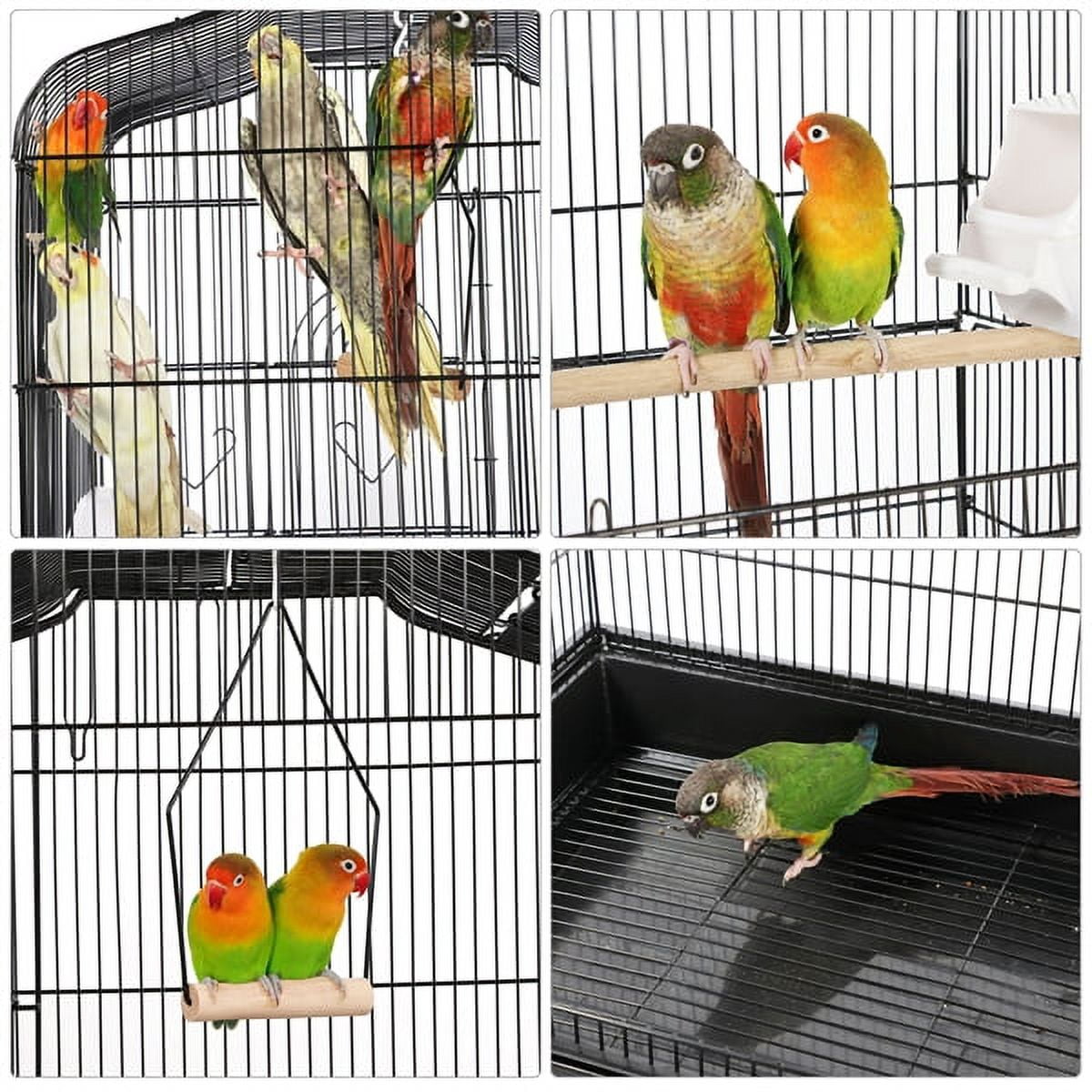 Alden Design Large 41" Metal Bird Cage with Play Top for Parakeets and Lovebirds, Black