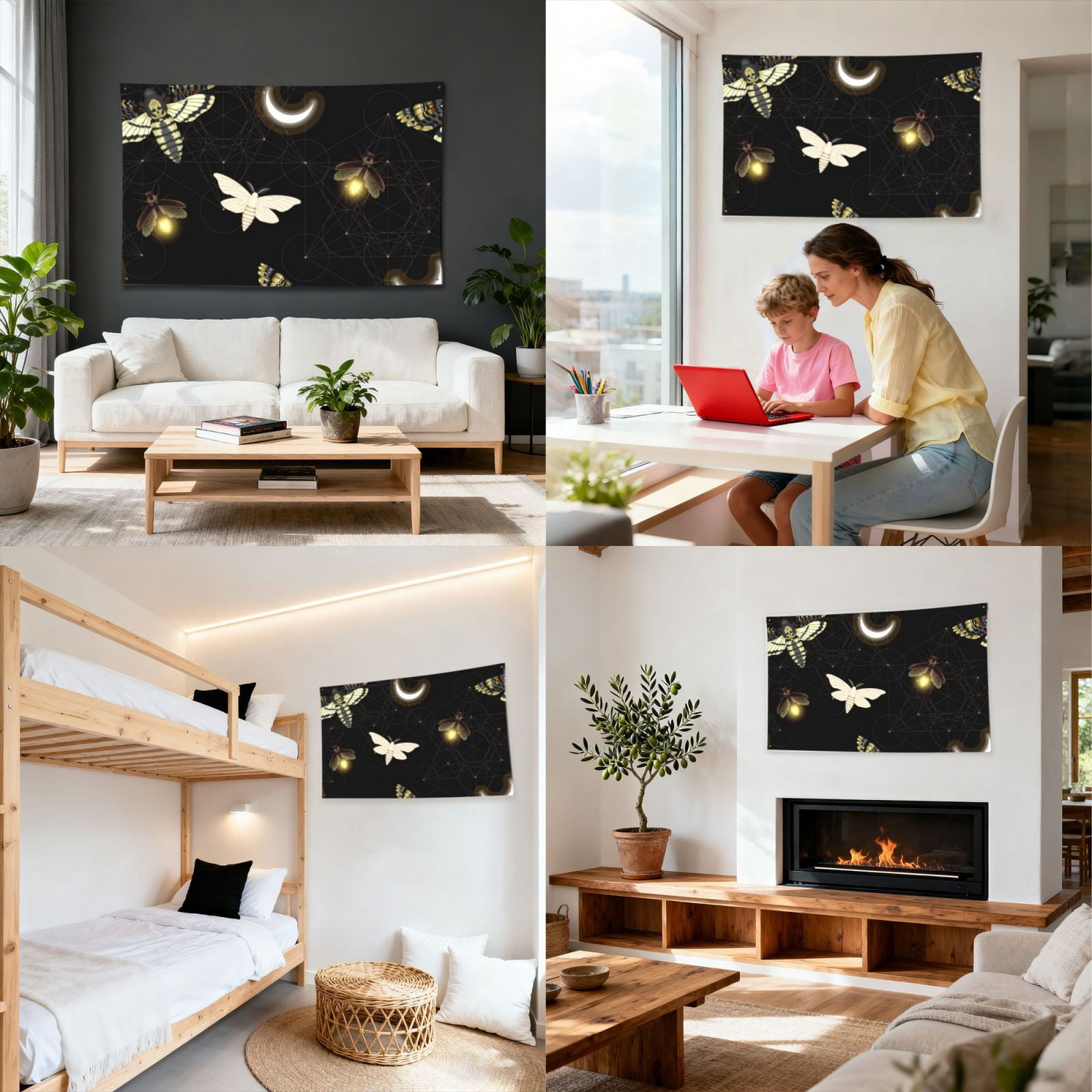 Death Head Hawk Moth Fireflies Four Hole Decorated Banner Flag for Garden Yard Home Decoration Indoor Outdoor 4x6 Ft