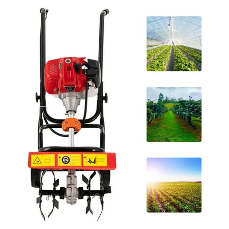 52CC 2-Stroke Gas Tiller Cultivator,3200rpm-Tiller Soil Cultivator with Anti-slip Handles,Manual Operation ,for Farm&Garden Tool