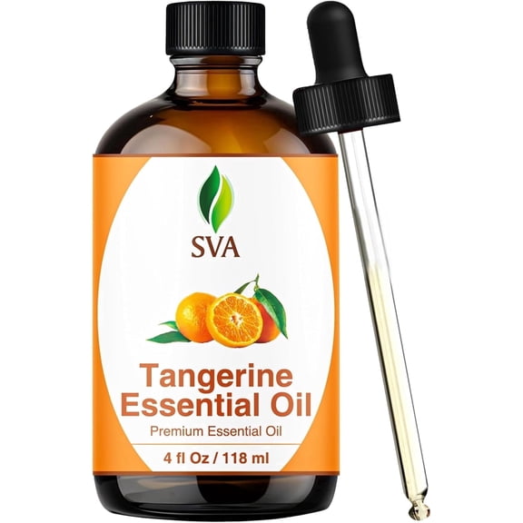 SVA Tangerine Essential Oil – 4 Fl Oz – 100% Natural Tangerine Oil - for Diffuser, Hair Care, Face, Skin Care, Aromatherapy, Scalp and Body Massage, Soap and Candle Making – with Dropper