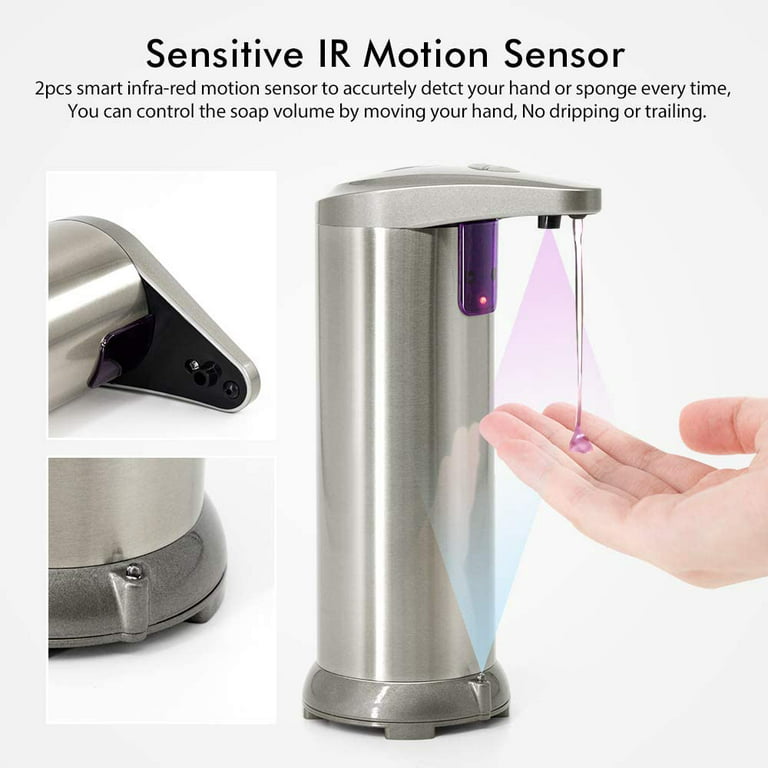 mooas Automatic Liquid Soap Dispenser, Stainless Steel Touchless Hand Soap  Dispenser with 3 Adjustable Levels, waterproof IPX5 Equipped Infrared