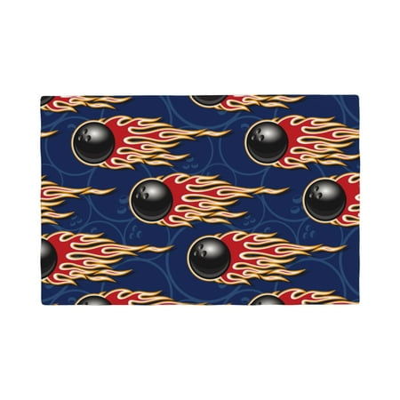 

Table Placemats Set of 4 - Bowling Ball And Flame 12x18 In Faux Linen Double Heat Resistant Place Mats Cloth Indoor/Outdoor Placemats Washable Table Mats for Dining Kitchen Party
