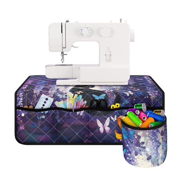 HELLHERO Sewing Machine Mat Beautiful & Practical Fusion Sewing Machine Dustproof Foldable Polyester Fabric Waterproof for Wife Mom Black Cat