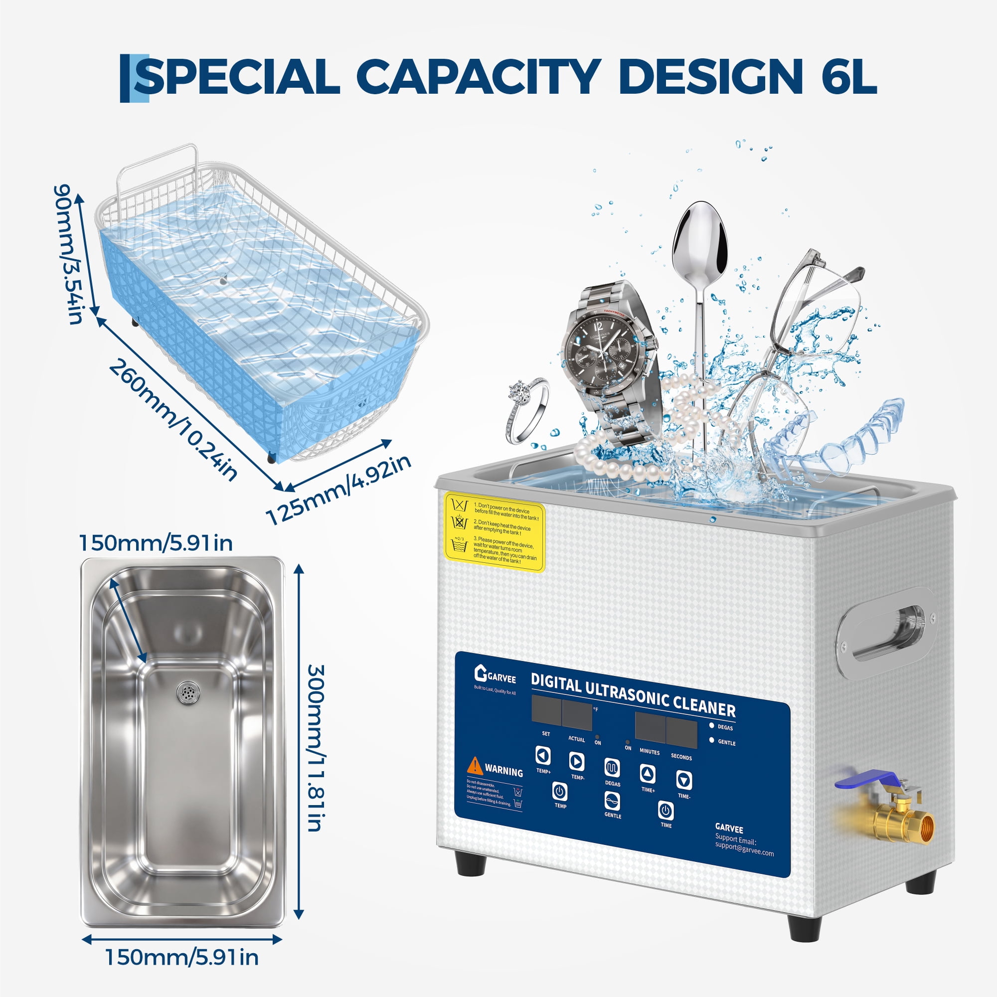 6L Digital Ultrasonic Cleaner with Timer, Professional Stainless Steel Cleaning Machine with Transducers for Jewelry, Eyeglass