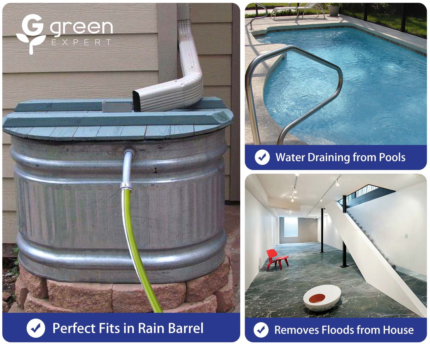 Green Expert 1/3HP Sump Pump Submersible Unique Flow Sensor Switch Last-inch Water Draining Design for Completely Water Removal from Flooded Basement Pools Hot Tub Backyard