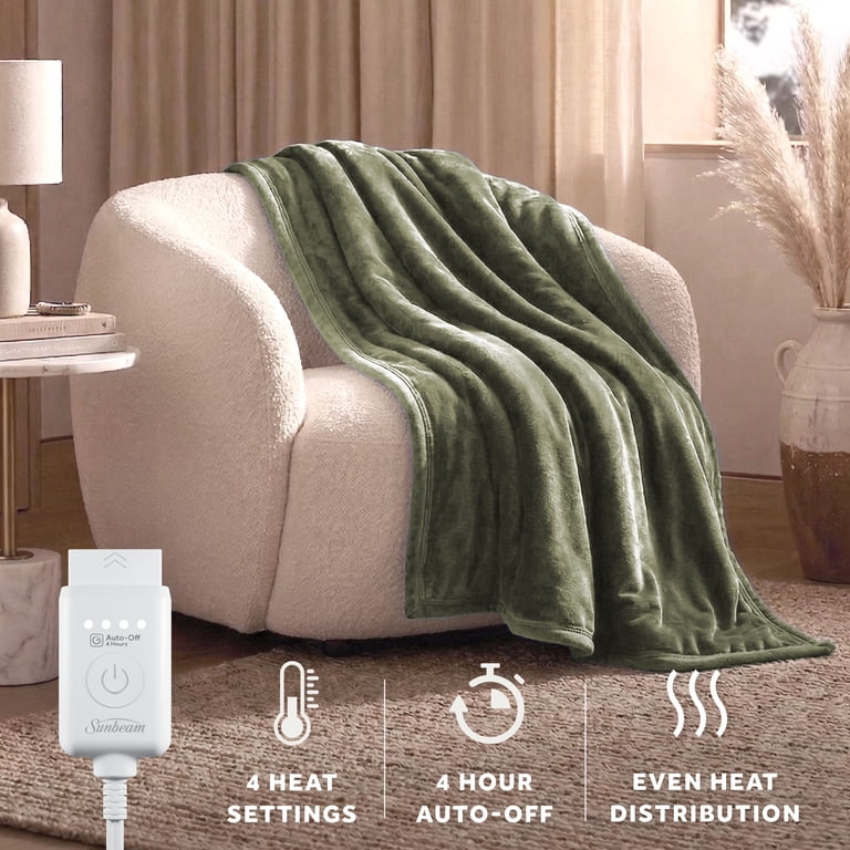 Heated Plush Throw Blanket, Sage, 50 x 70 in photo 3