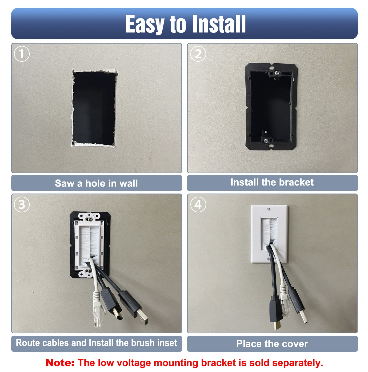 BG Screwless Black Nickel Single 1 Gang Brush Cable Entry Wall Plate W