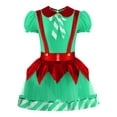 thumbnail image 3 of Haitryli Kids Girls Christmas Elf  Dress Puff Sleeve Tutu Dress Figure Skating Dance Leotard Green 14, 3 of 6