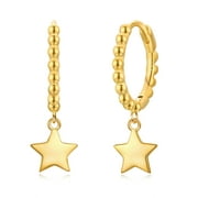 Gold Celestial Star Earrings Dangling Hoops Earrings 925 Sterling Silver Hypoallergenic Jewelry Dainty Earrings Gift for Female Women Girls, Gold