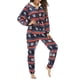 thumbnail image 3 of Mono de manga larga con cremallera para mujer, pijama de lana a cuadros y rayas, ropa de dormir cálida y gruesa, otoño, 3 of 4
