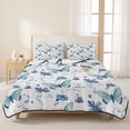 thumbnail image 3 of Twin XL Quilt Set 68''x98'', Blue Butterfly Flower Lightweight Bedspread Coverlet Set with 2 Pillow Shams, Botanical Watercolor Floral Leaf Breathable All Season Quilt Bedding for Dorm/Guest Room, 3 of 9