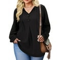 thumbnail image 4 of WellSize Hoodies for Women Plus Size Long Sleeve Lightweight Sweatshirts Button Tunic Fall Tops V Neck Pullover, 4 of 8