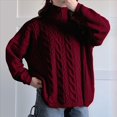 thumbnail image 4 of Suéteres de Otoño para Mujer, Jersey de Larga con Cremallera de un Cuarto, Jersey Informal Holgado con Cuello en V y Punto Vino Tinto M, 4 of 7