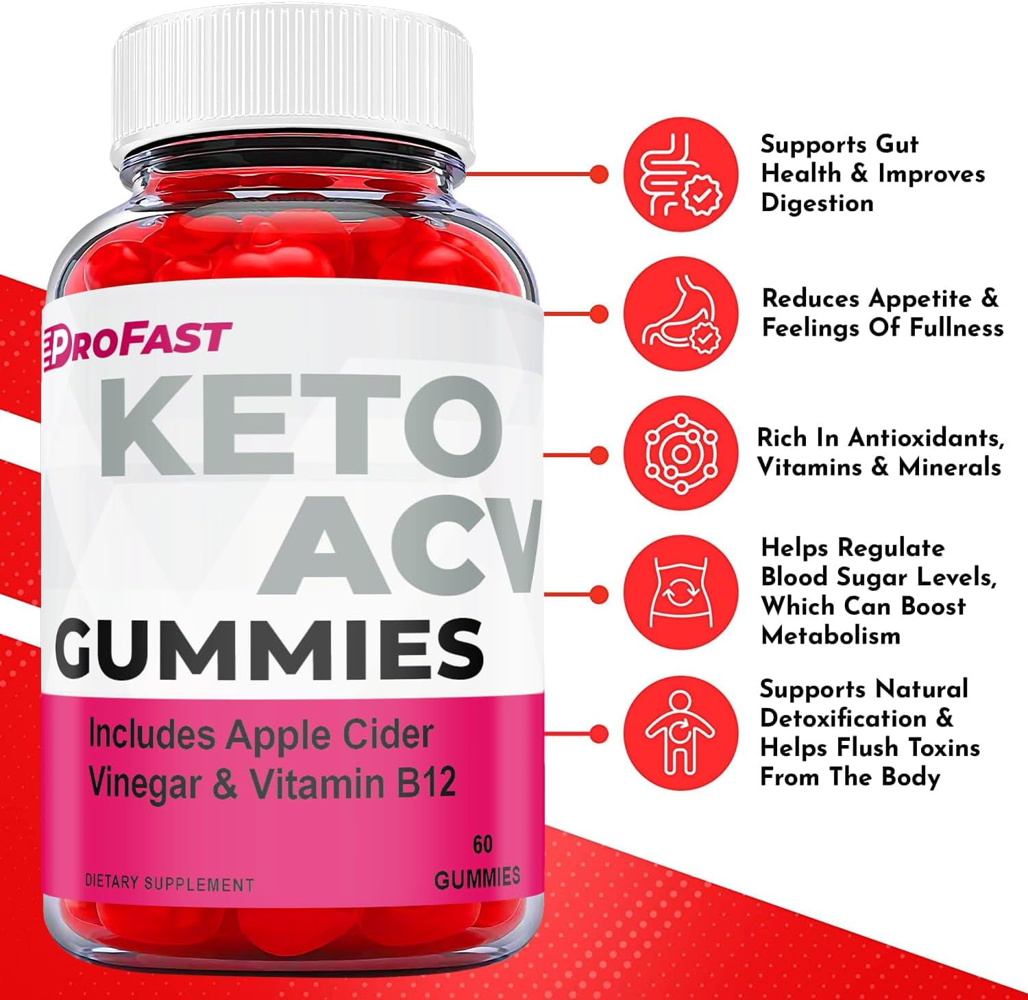 (3 Pack) ProFast Keto ACV Gummies - Supplement for Weight Loss - Energy & Focus Boosting Dietary Supplements for Weight Management & Metabolism - Fat Burn - 180 Gummies