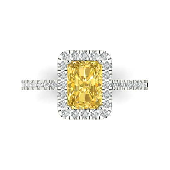 Clara Pucci 14K White Gold 1.86ct Citrine Halo Ring for Women