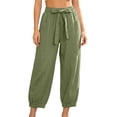 thumbnail image 2 of Utoimkio Women's Linen Jogger Pants Self Tie Bow Elastic Waist Dual Side Pockets Cuffed Ankle Casual Cropped Bottoms for Summer Daily Wear, 2 of 6