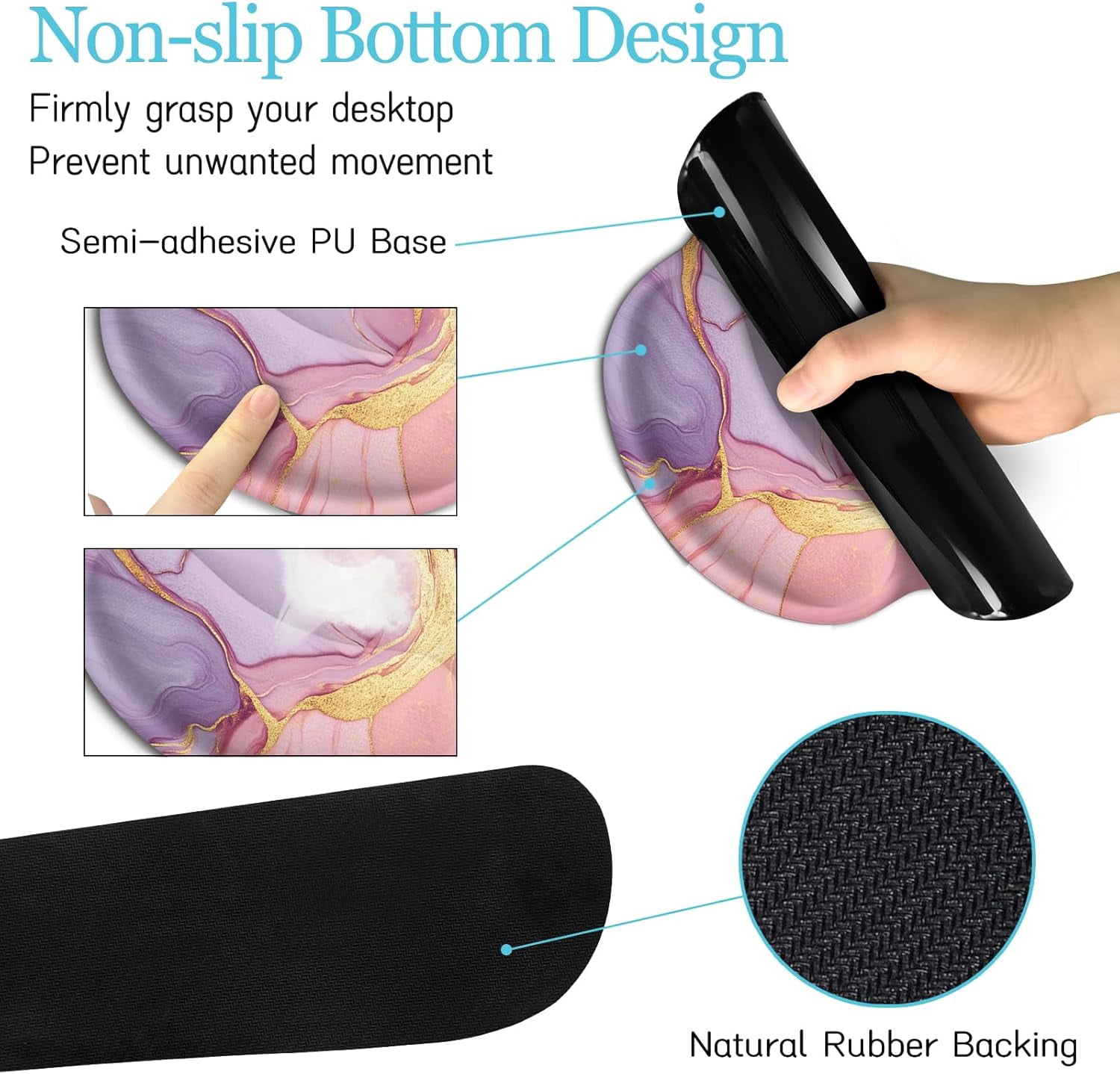 Marble Mouse Pad Set Large Desk Matt for Desktop, Ergonomic Mouse Pad with Wrist Rest for Gaming Wrist Support Keyboard Mat Cup Coaster Set Office Desk Decor Accessories